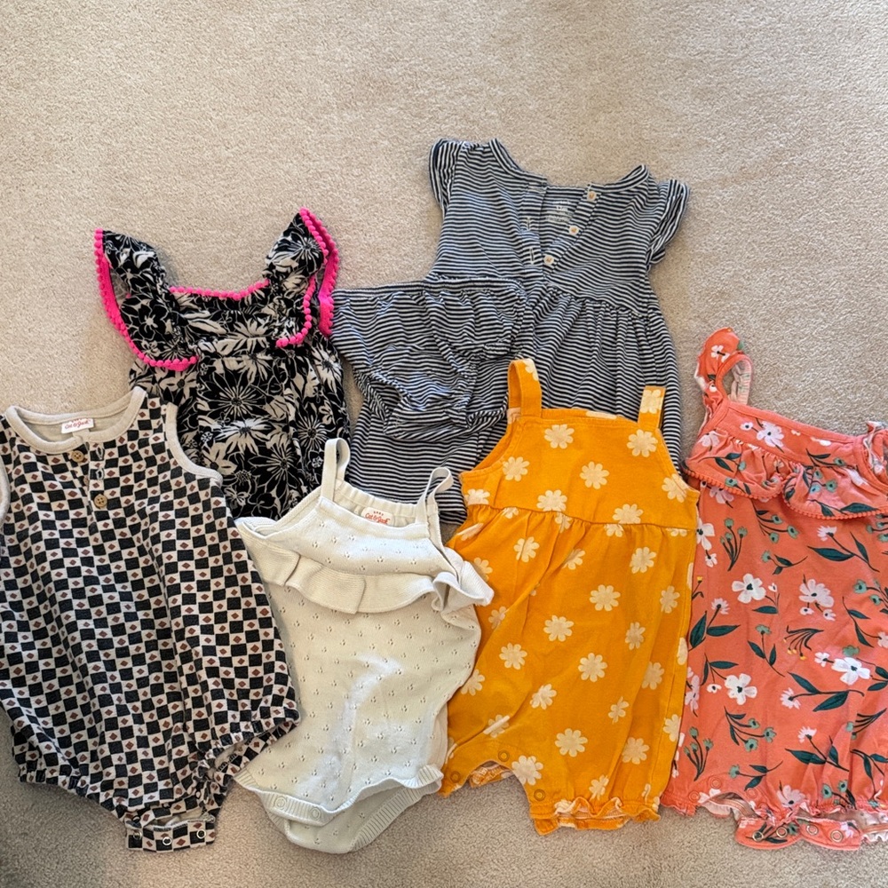 Assorted Baby Rompers in Floral and Striped Patterns